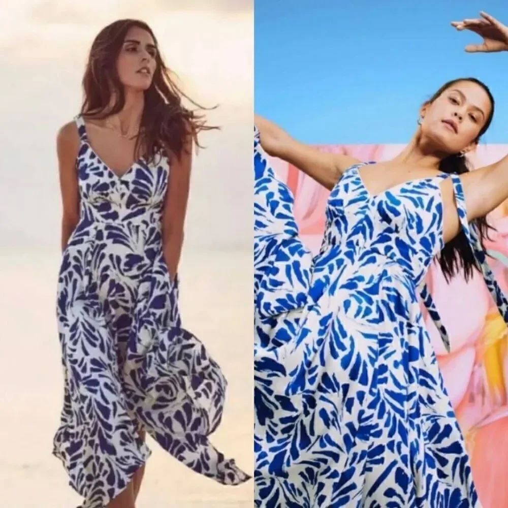 ALEXIS X TARGET BLUE BOTANICAL TIE STRAP ASYMMETRICAL HEM DRESS NWT SIZE MEDIUM